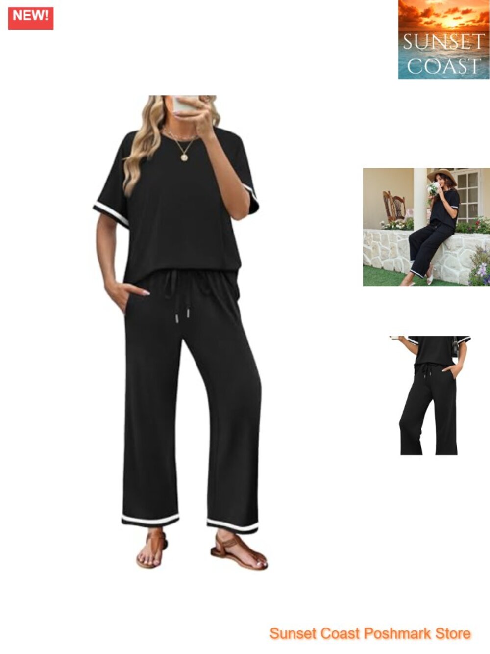 Women's 2 Piece Lounge Set Short Sleeve Wide Leg Pants Casual Travel Outfit